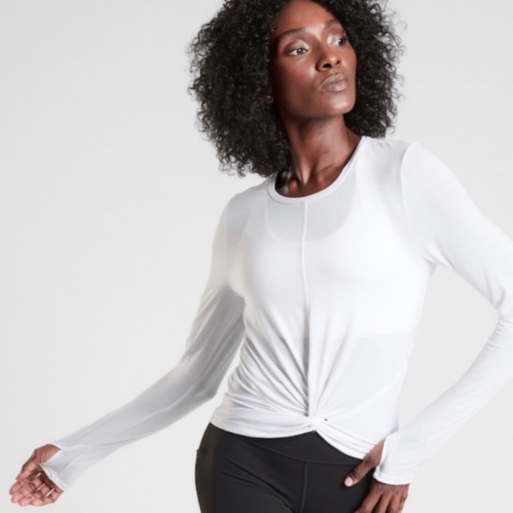 Athleta Essence Twist Top, White Long Sleeve